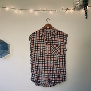 Button down, plaid, shirt sleeve top